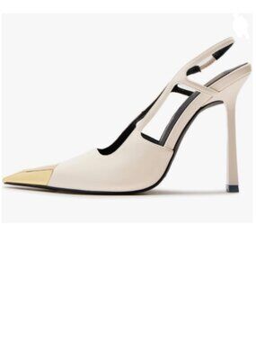 Maiyang Ivory Square Cap Toe Slingback Pumps Slip on Stiletto High Heel Sandals